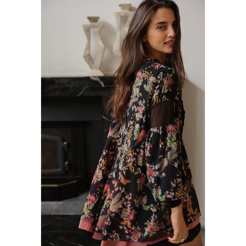 Hot as Hell‎ HAH Womens XS Black Make It A Double Robe Floral New Long Sleeve